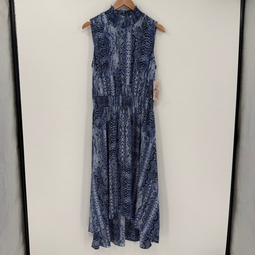 NWT Nanette Lepore Blue Snakeskin Print Hi-Low Midi Dress Size 12
